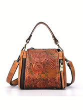 Load image into Gallery viewer, Floral Embossed Leather Crossbody Bag