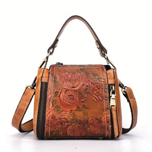 Load image into Gallery viewer, Floral Embossed Leather Crossbody Bag