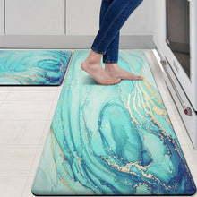 Load image into Gallery viewer, Set of 2 Teal Marble  Anti-Fatigue Kitchen Rugs
