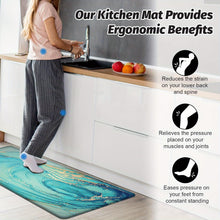 Load image into Gallery viewer, Set of 2 Teal Marble  Anti-Fatigue Kitchen Rugs
