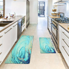 Load image into Gallery viewer, Set of 2 Teal Marble  Anti-Fatigue Kitchen Rugs
