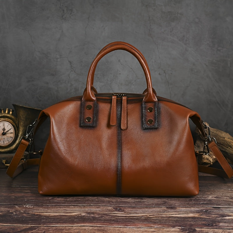 Large Capacity Genuine Leather Dumpling Bag