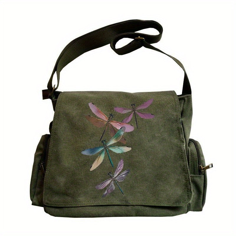 Dragonfly Print Large Capacity Shoulder Bag