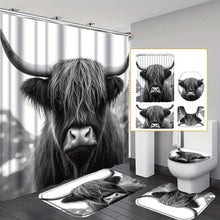 Load image into Gallery viewer, 4pc Highland Cow Shower Curtain Set
