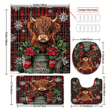 Load image into Gallery viewer, 4pc Festive Christmas Shower Curtain Set
