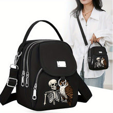 Load image into Gallery viewer, Gothic Owl &amp; Skull Print Crossbody Bag
