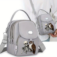 Load image into Gallery viewer, Gothic Owl &amp; Skull Print Crossbody Bag
