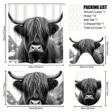 Load image into Gallery viewer, 4pc Highland Cow Shower Curtain Set
