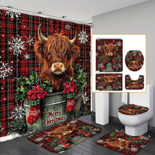 Load image into Gallery viewer, 4pc Festive Christmas Shower Curtain Set
