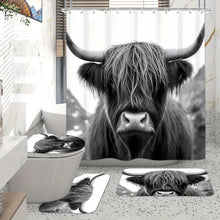 Load image into Gallery viewer, 4pc Highland Cow Shower Curtain Set
