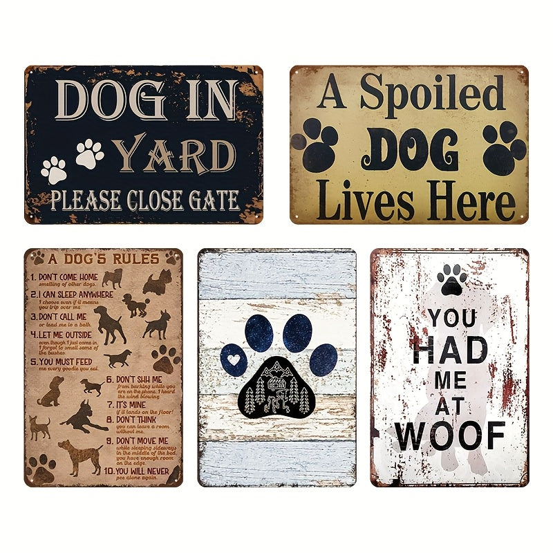 5pc Vintage Dog Tin Sign Set