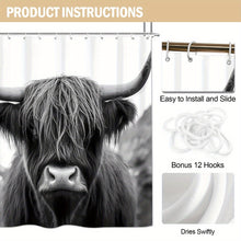 Load image into Gallery viewer, 4pc Highland Cow Shower Curtain Set
