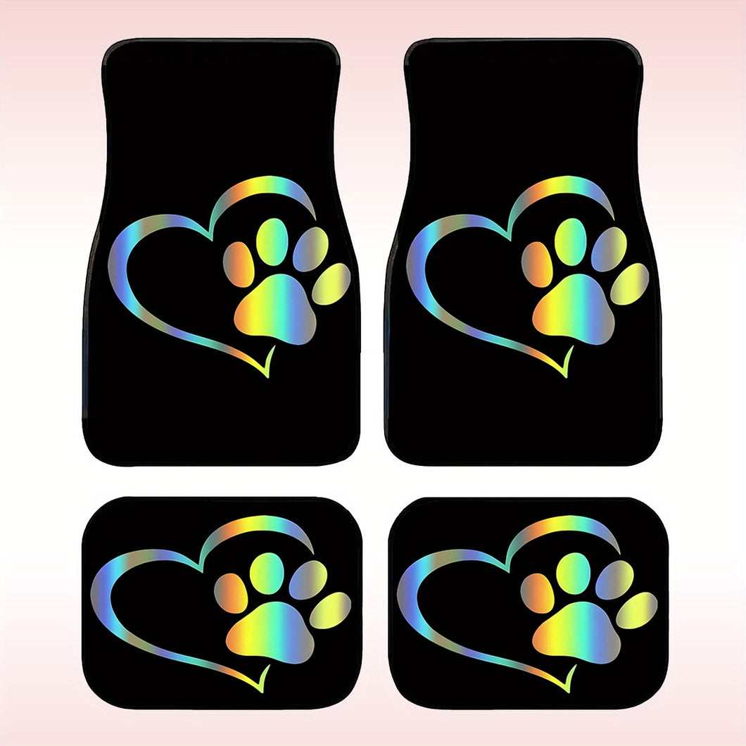 4pc set of universal love dog paw-themed car floor mats